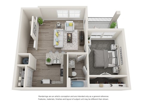 Floor plan for 1 bed, 1 bath, 802 sqft